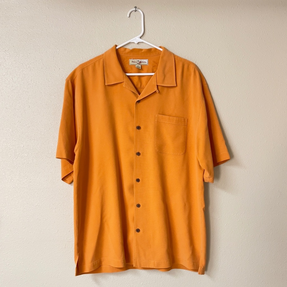 TOMMY BAHAMA Orange Button Down Short Sleeve Aloha Floral Camp Shirt, Men’s XL